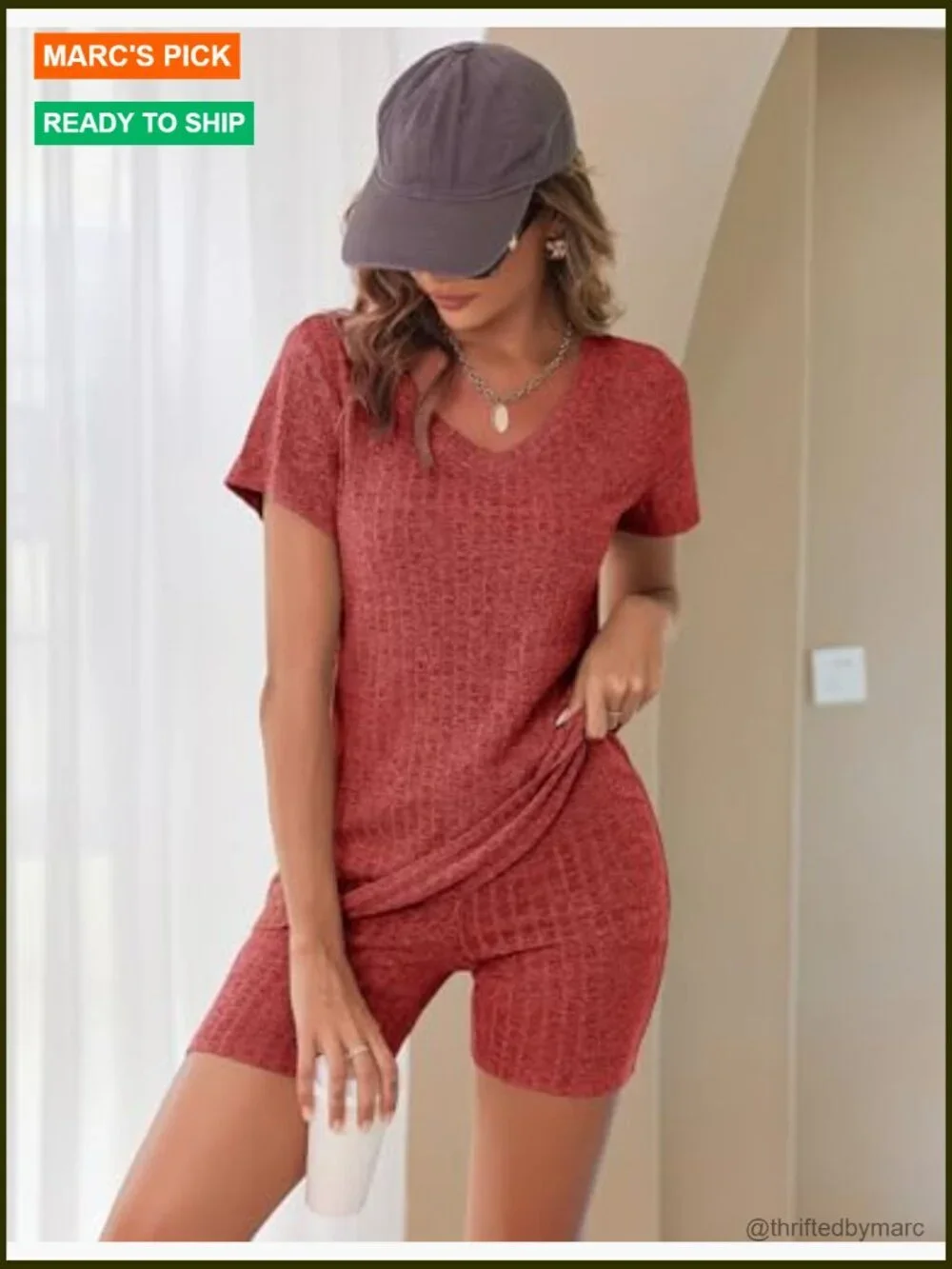 Two Piece Ribbed Short Set - Pajama & Workout